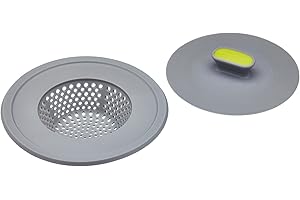 KC BLUE KitchenCraft - Bouchon d'Évier 2-en-1 avec Filtre, 11,5 cm, Gris/Vert