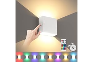 Lampop Wall Lights Battery Operated Led Wall Lamp Rechargeable Sconce with Remote, Dimmable Up Down Wall Mount Lights, Wall Linghting Suitable for Bedroom, Living Room, Hallway, White