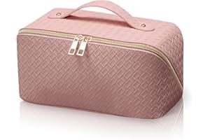 LEIPPLE Reise Kosmetiktasche Tragbare Leder Schminktasche Multifunktionale Make Up Tasche Organizer Groß Kapazität Kulturtasche Damen Kulturbeutel Wasserdicht mit Griff (Rosa)