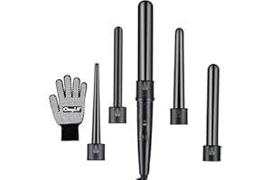 ‎CKEYIN CkeyiN Lockenstab,Lockenstab Set 5 in 1 Multifunktions Austauschbare Keramikbeschichtung Curling Iron Lockenwickler Kit, mit einem Handschuh, Schwarz