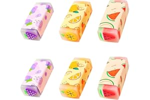 Luckious 6PCS Cute Fruit Erasers - Set of 6 Pencil Eraser Rubbers for Kids, Long-Lasting Erasers for School, Office, Drawing, and Party Favors (Oranges, Watermelon, Blueberries)
