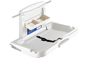 SEEVI Horizontal Kids Baby Changing Table, Wall-Mounted Foldable Baby Changing Station with Safety Strap, Baby Changing Unit for Commercial Bathroom CPC Compliant White
