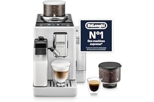 DE'LONGHI De’Longhi Rivelia - Perfetto Machine à Café Automatique avec LatteCrema Mousseur,16 Boissons Enregistrées, Écran Tactile Couleur, Réservoir à Grains Interchangeables, Blanc (EXAM440.55.W)