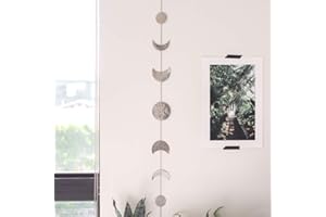 Décoration murale de guirlande de phase de lune argentée faite à la main martelée bannière murale de lune Art mural décor de cycle lunaire murale bannière de lune décoration Boho 86 cm 7 lunes