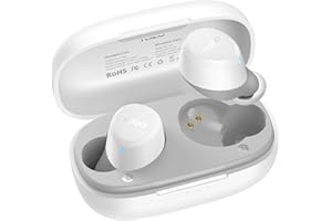 TOZO A1 Mini bezprzewodowe słuchawki douszne Bluetooth 5.3 z wbudowanym mikrofonem, wodoodporność IPX5, wciągający dźwięk wysokiej jakości, zestaw słuchawkowy z etui ładującym, lekki, biały