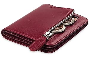 FT FUNTOR Small Wallet for Woman with Card Ladies Bifold Zipper Pocket RFID Blocking Leather Wallet Purse (Wax Red)