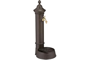 Relaxdays Standing Water Fountain, Antique Look, Nostalgia, Garden, Patio, Faucet, Basin, HWD: 72 x 26 x 31 cm, Brown