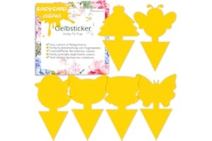Blooven 60pcs Pièges à Insectes, Anti Moucherons Interieur, Pièges Engluées Autocollants Colle Double-Face Étanche Jaunes, Protection des Plantes Fleur Fruits (60 Pieces)