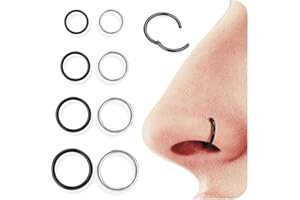Diamday 8pcs 16G/18G Nose Ring Hoops 316L Surgical Steel Septum Ring Helix Tragus Piercing Jewellery Cartilage Conch Rook Daith Earrings Lip Ring Hinged Black Silver Gold Nose Rings 6mm/8mm/10mm/12mm