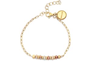 SINGULARU - Pulsera Daylight Acero Baño Oro. Acero con Acabado Baño de Oro de 18 Kt y Piedras Naturales. Joyas para Mujer