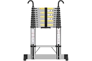 EOXCIIU Telescopic Ladder 3.2m, Extendable Ladder Stainless Steel with Hooks, Height Adjustment, Convenient and Fast to Use