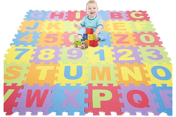 Puzzle Tapis Mousse Bébé,36 Pièces,Tapis de Jeu pour Enfants, en EVA Antidérapant, Non Toxique, avec Lettres et Chiffres, Certifié CE, Multicolore (36 pièces (Couleur))