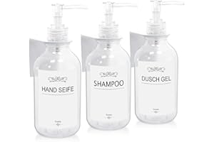 Roselee Juego de 3 dispensadores de jabón para Pared, dispensador de jabón para Ducha sin Agujeros, dispensador de jabón de 500 ml, dispensador de champú Transparente con Embudo y Etiquetas