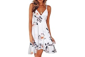 ULTRANICE Damen Sommerkleider Blumenmuster Kleid V-Ausschnitt Strandkleid Verstellbaren Spaghettiträger Rüschen Kleider