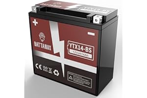 Battanux YTX14-BS Batterie & Batterie de moto, scellée SLA/AGM 12V14Ah Batterie pour VTT/UTV/Motoneige/Moto sans entretien & Aucun outil nécessaire pour l'installation