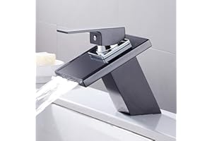 DANDELIONSKY Waterfall Basin Sink Mixer Tap Chrome Modern Bathroom Lever Faucet Glass Spout Single Handle Washroom Basin Mixer Taps Black