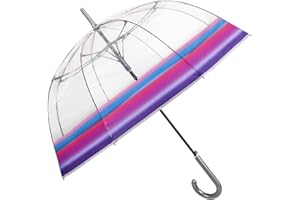 PERLETTI Ombrello Trasparente Automatico con Bordo Colorato - Ombrello Donna Pioggia Lungo Antivento Resistente - Ombrello a Cupola Grande Struttura in Fibra di Vetro - Diametro 89 cm (Fucsia Viola)