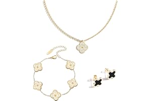 echden Lucky Four Leaf Clover Jewelry Set, 18K Diamond Necklace Pendant Earrings Bracelet for Women,Clover Jewelry Christmas Birthday Gift for Women Girls