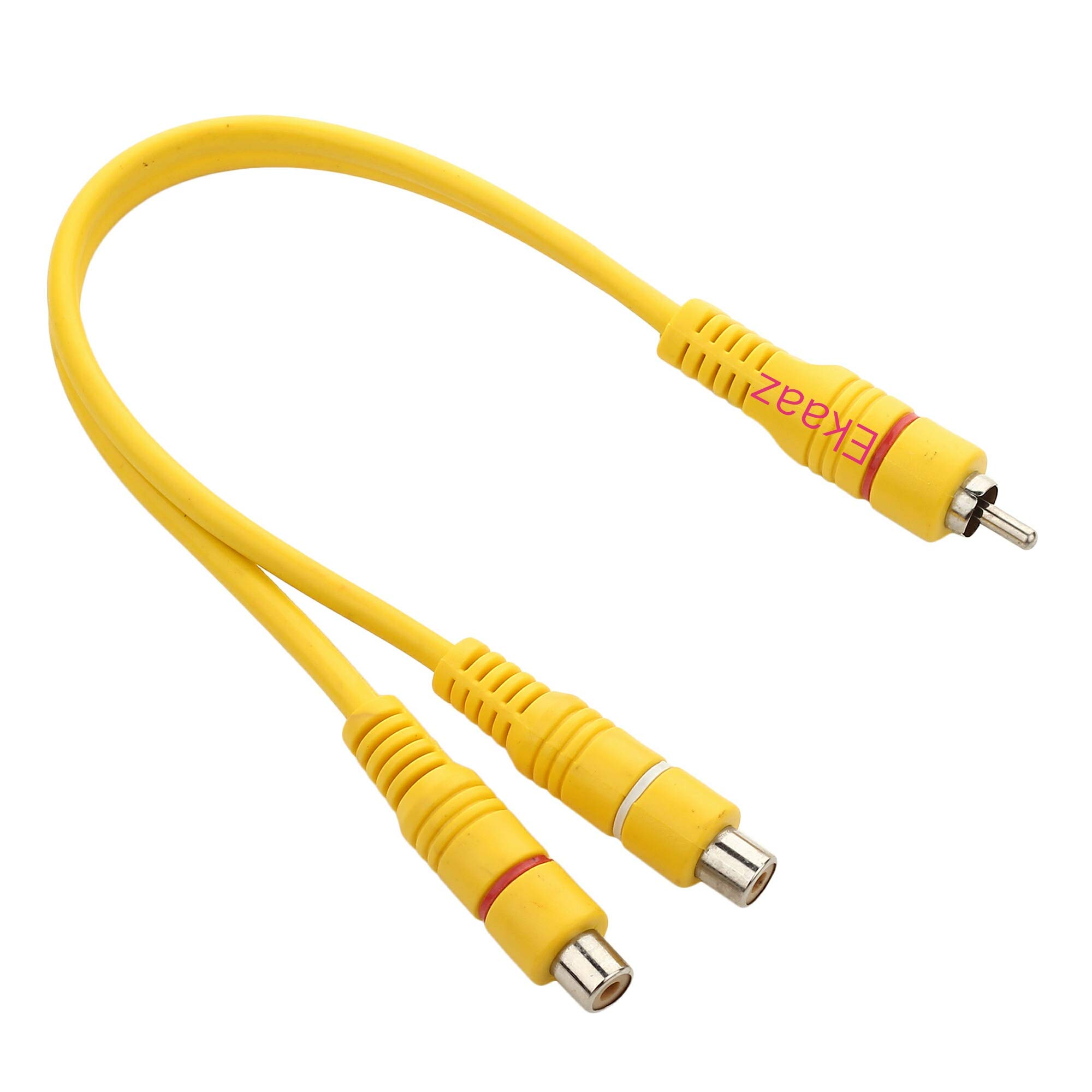 Ekaaz RCA Male to Dual RCA Female Y Splitter Cable, 1 RCA (Male) Phono to 2 RCA (Female) Stereo Audio Y Adapter Subwoofer Audio Cable Extension Cord For Speaker (30cm/1ft) Yellow