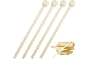 EMODWEY 4 Stück Holzschlägel, Schlägel Mallet Drumsticks, Holzschlägel Marimba, für Kinder und Erwachsene, für Schulmusik und Heimgebrauch, 15 cm Lang, Naturholz