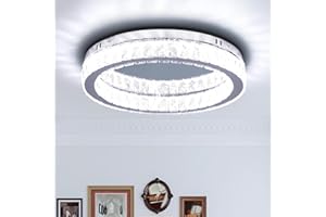 FINKTONGLAN Fintonglan 17.7" Crystal Flush Mount Ceiling Light Fixtures Modern Round LED Chandelier Light Fixture Ceiling Lamp for Living Room Dining Room Kitchen 48W 6000K
