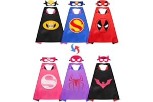 Sinoeem Capa de Superhéroe para Niños - 3 Capa y 6 Máscaras - Ideas Kit de Valor de Cosplay de Diseño de Fiesta de Cumpleaños de Navidad - Juguetes para Niños y Niñas (3Pcs-Two Sided Cloak)