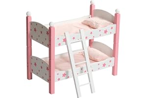Bayer Chic 2000 Puppenbett Doppelstockbett – Stars Pink – Puppenhochbett mit Leiter & Bettwäsche – Puppen bis 48 cm – Puppenzubehör, Holzpuppenbett