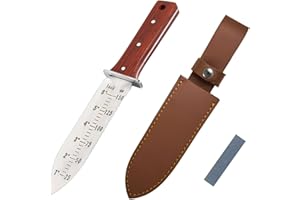 ProtectorTech Digger - Antioxidante Cuchillo de Pala de Mano para Detector de Metales y umgraben Trabajo en jardín (con Mango de Madera de Oscuro, Eco-Cuero Funda)