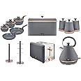 Tower Cavaletto Ultimate Kitchen Set of 13 in Grey & Rose Gold with Pyramid Kettle, 2 Slice Toaster, Bread Bin, 3 Tea, Coffee & Sugar Canisters, 6 Cup Mug Tree, Towel Pole & 5 Piece Pan Set
