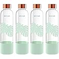 Rioware Purifa Borosilicate Glass Water Bottle With Silicon Sleeve (750Ml) | Airtight Lid | Leak Proof | Silicon Cap | Fridge Water Bottles For Home, Office & Gym -Pack Of 04(Green)