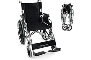 QUIRUMED Fauteuil roulant en acier chromé PRO, Pliable, Roues pleines, Dossier rabattable, Accoudoirs rabattables, Repose-pieds amovibles, Freins à main
