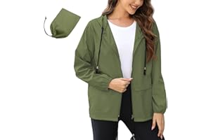 PONCEAU Raincoat Women Waterproof Lightweight Windbreaker Hooded Packable Jacket Rain Coats Outdoor Trench Windbreaker