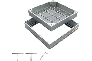 NATOTELA Recessed Manhole Cover and Frame Overall Size 300x300mm Invisible Aluminium alloy Inspection Chamber Cover Square Embedded Manhole Lid with Lifting Keys for Patios Garden School Courtyards