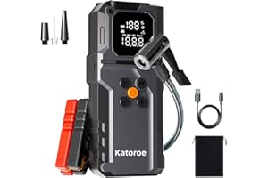 KATOROE Avviatore Batteria Auto con Compressore 150PSI 4000A, Booster Avviamento Auto/Moto 12V (per 9.0L Gas/8.0L Diesel), Jump Starter Portatile con Display Digitale e Luce LED