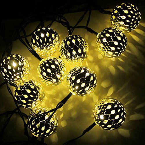 SunJas 20 LEDs 4,8 Meter Solar Outdoor Lichterketten Wasserdicht Lampe Leuchte mit Marokko-Ball Design Innen- und Außen Weihnachtsbeleuchtung für Garten Patio Party Hochzeit Weihnachten (20 Leds warmweiß) - 8