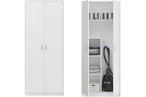 ‎HOME COLLECTIVE Home Collective Mehrzweckschrank Haushaltsschrank Besenschrank weiß 74cm Breite 180cm Höhe mit Einlegeböden und Extra-Fach, Schrank Organizer aus MDF Holz