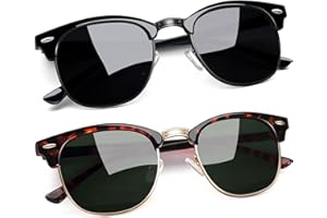 Joopin Polarizadas Gafas de Sol Hombre y Mujer Medio Marco Cuadradas Clásicas Retro Vintage Protección UV400 para Conducción Playa Pesca Golf