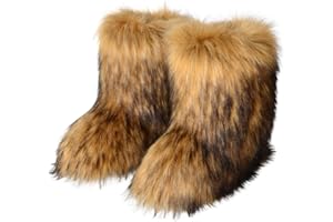 GuyAna Bottes de neige pour femmes, bottes en fourrure, bottes d'hiver à talons hauts en fausse fourrure moelleuses