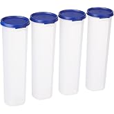 Amazon Brand - Solimo Plastic Slim Storage Container,Set of 4(1100 Ml Each),Blue