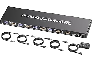 SEIRYRUC HDMI KVM Switch 1 Monitor 4 Computers, USB 3.0 4K60Hz 4 Port HDMI KVM Switch for 4 PC to Share 1 Monitor and 1 Set of Keyboard Mouse and Other USB Devices