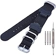 MCXGL Conversion RAF Nylon Strap +Adapters Replacement for Casio 16mm Series Watch Band, Black + silver buckle, 16mm, Heavy Duty