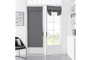 JADEMALL Blackout Door Curtain - French Door Curtains for Privacy Protection, Thermal Insulated Tie Up Shades Window Covering, Easy Installed Tricia Door Panels, Front Door Curtain (Dark Gray, 26"*68", 1 Pc)