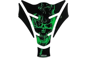 BIKE-label Adesivo per serbatoio 3D per moto, motivo teschio, fiamme, colore verde, X500157VA