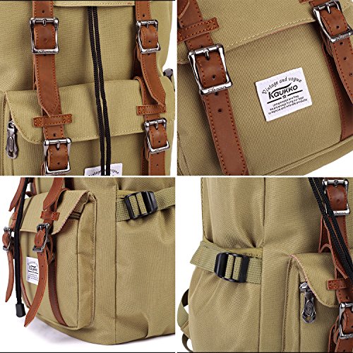 17 Zoll Laptop Rucksack KAUKKO Backpack Schulrucksack für Arbeit Campus Studenten Outdoor Reisen Wandern mit Großer Kapazität Nylon Khaki [2PCS] - 4