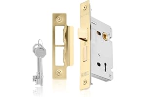 XFORT® 3 Lever Polished Brass Mortice Sashlock 65mm, Door Lock with Key for Internal and External Doors, Door Latch Mechanism and Key Locking Door Security, CE Approved and Fire Rated Protection.