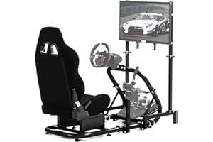 Dardoo G920 Racing Sim Cockpit with Monitor Stand and Seat Compatible with Logitech G29 G920 G923/Thrustmaster T248 T300/Fanatec GSL DD