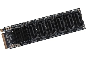 BEWINNER M.2 a SATA3.0, Tarjeta de Expansión, 6 Puertos Controlador SATa 3.0 Tarjeta de Expansión PCIe para Chip ASM1166, Tarjeta Adaptadora PCIE3.0 X2 16 Gbps, SATA3.0 6 Gbps X 5 Compatible con 6 Dispositivos
