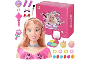 HOTUT Kids Hairdressing Makeup Doll Head, 21 Pcs Makeup Hairdressing Doll Styling Head Toy with Hair Accessories
