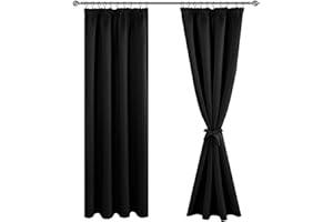 JIUZHEN Verdunklungsvorhänge Gardinen mit kräuselband Vorhang Blickdicht Vorhänge Wohnzimmer Gardinen Schlafzimmer Thermovorhang Schwarz,H228 x B167 cm,2er Set
