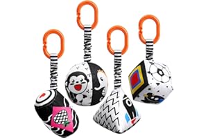 Aolso Giocattoli per Passeggino, 4 Giocattoli A Sonaglio da Appendere, Giocattolo per Bambini Ad Alto Contrasto, Educativo di Peluche per Neonato, Regalo per Bambini Neonato 0 3 6 9 12 Mesi